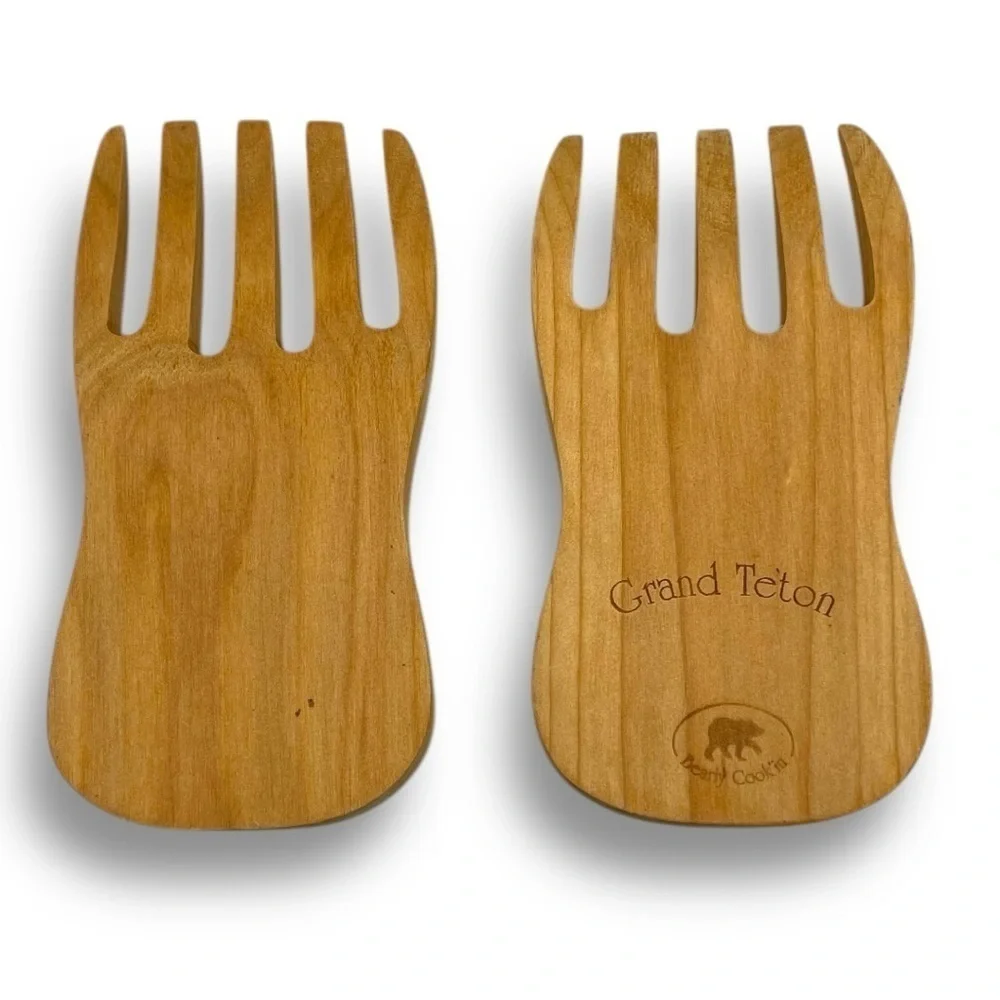 Bear Paw Wooden Salad/Pasta Hands Servers Grand Teton Wyoming Salad Pasta